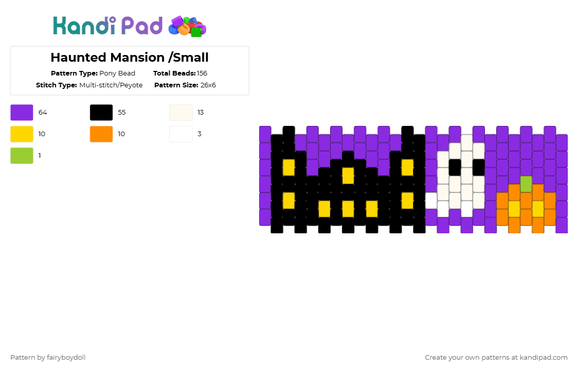Haunted Mansion Cuff /Small 26 - Pony Bead Pattern by fairyboydoll on Kandi Pad - purple,haunted house,halloween,ghost,spooky