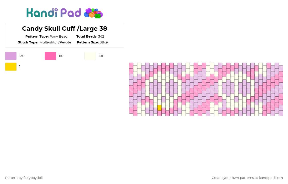 Candy Skull Cuff /Large 38 - Pony Bead Pattern by fairyboydoll on Kandi Pad - pink,skull,pastel goth,y2k,candy