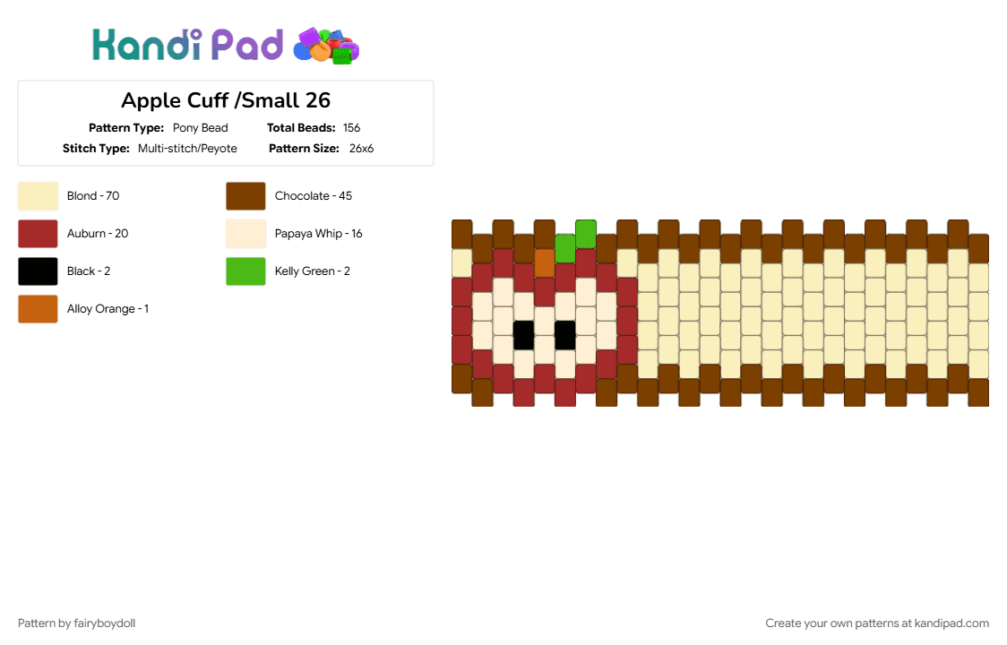 Apple Cuff /Small 26 - Pony Bead Pattern by fairyboydoll on Kandi Pad - apple, brown, cozy, fall, yellow