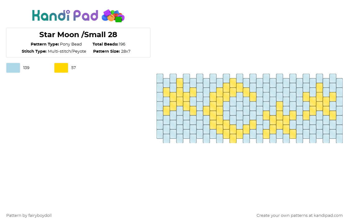 Star Moon Cuff /Small 28 - Pony Bead Pattern by fairyboydoll on Kandi Pad - light blue,yellow,moon,star