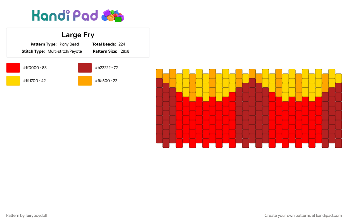 Large Fry Cuff /Small 28 - Pony Bead Pattern by fairyboydoll on Kandi Pad - food, fries