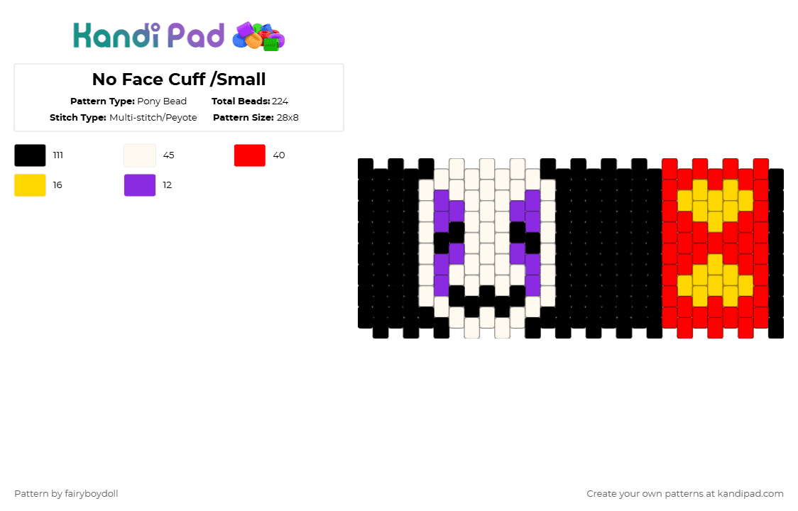 No Face Cuff /Small 28 - Pony Bead Pattern by fairyboydoll on Kandi Pad - black,red,spirited away,ghibli,no face