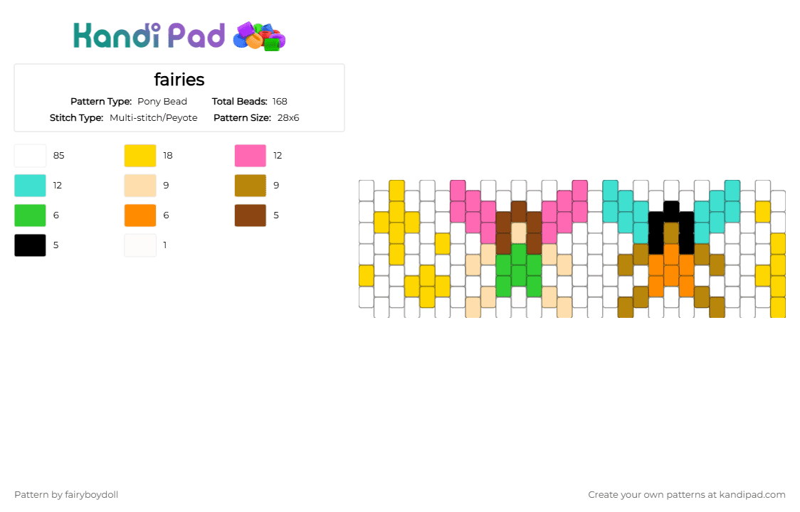 Fairies Sparkles /Small 28 - Pony Bead Pattern by fairyboydoll on Kandi Pad - white,yellow,light blue,gold,colorful,fairy,whimsy,sparkle,enchanted,magic