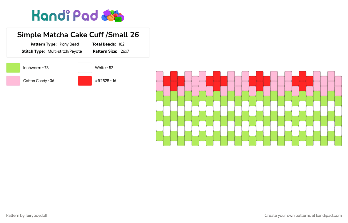 Simple Matcha Cake Cuff /Small 26 - Pony Bead Pattern by fairyboydoll on Kandi Pad - cake, dessert, food, green, matcha