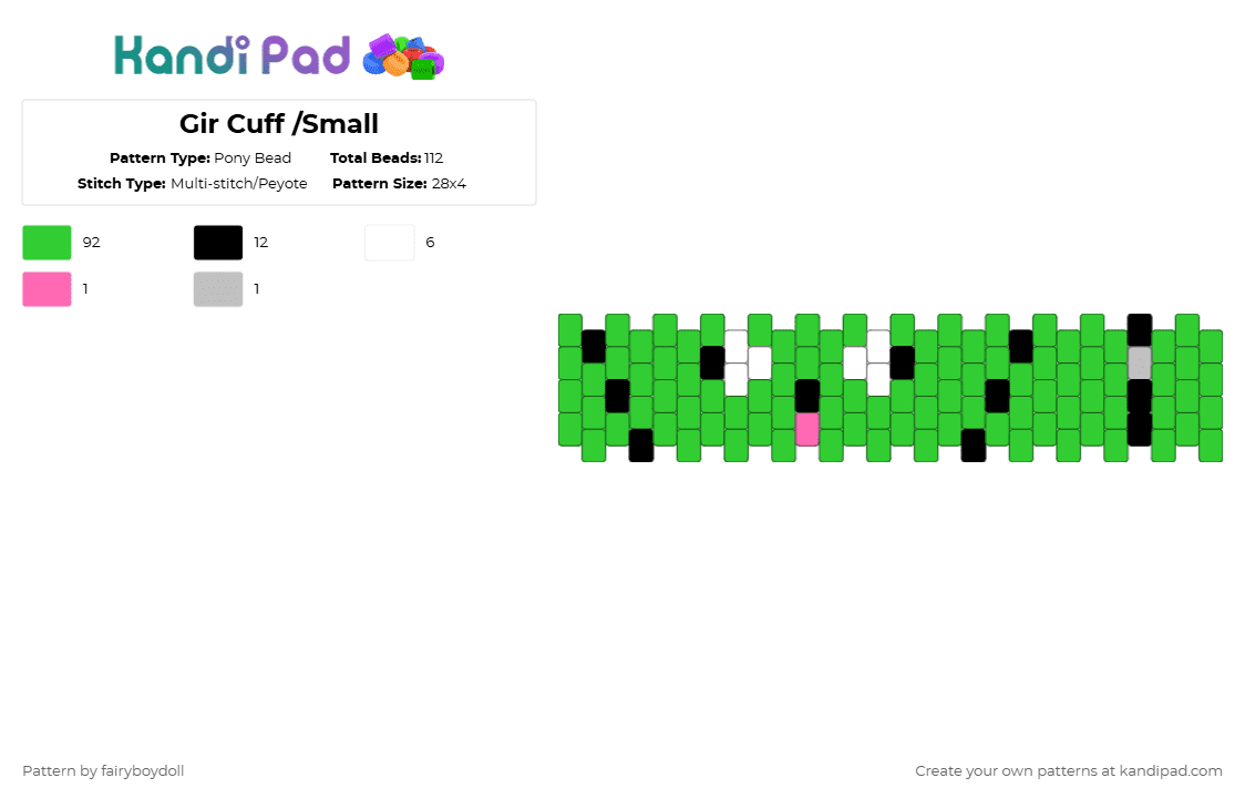 Gir Mini Cuff /Small 28 - Pony Bead Pattern by fairyboydoll on Kandi Pad - green,gir,character,y2k,scene,swag