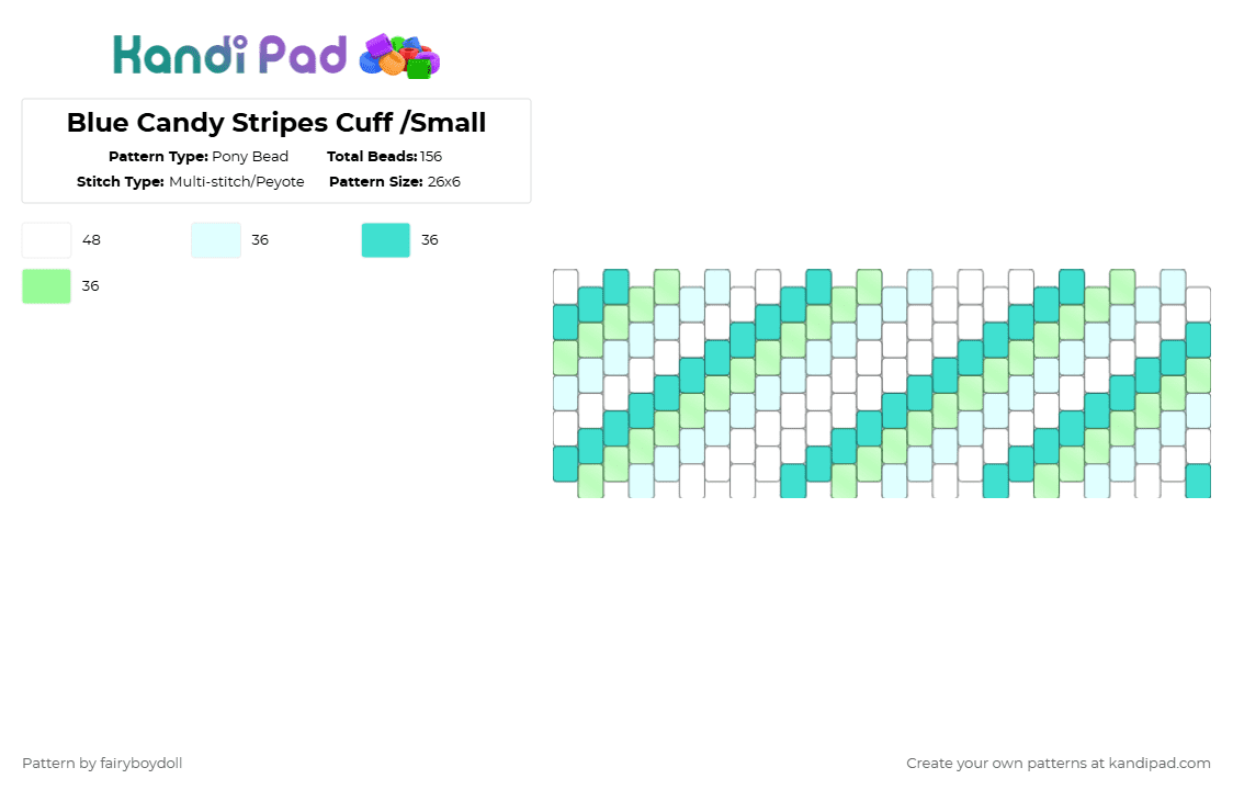 Blue Candy Stripes Cuff /Small 26 - Pony Bead Pattern by fairyboydoll on Kandi Pad - light blue,teal,candy,stripes