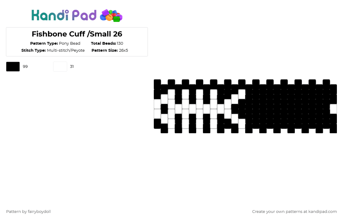 Fishbone Cuff /Small 26 - Pony Bead Pattern by fairyboydoll on Kandi Pad - black,fishbone,fish,skeleton