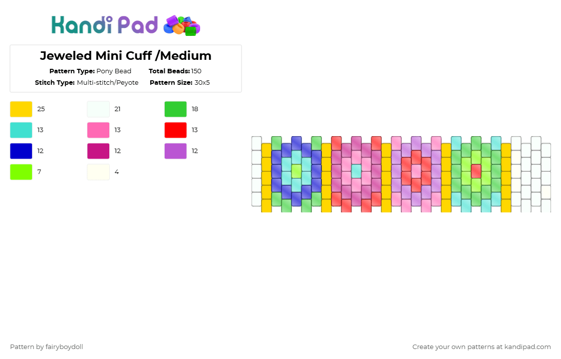 Jeweled Cuff /Medium 30 - Pony Bead Pattern by fairyboydoll on Kandi Pad - yellow,pink,green,gem,jewel