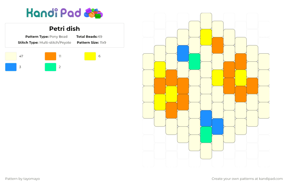 Petri dish - Pony Bead Pattern by tayomayo on Kandi Pad - white,yellow,orange