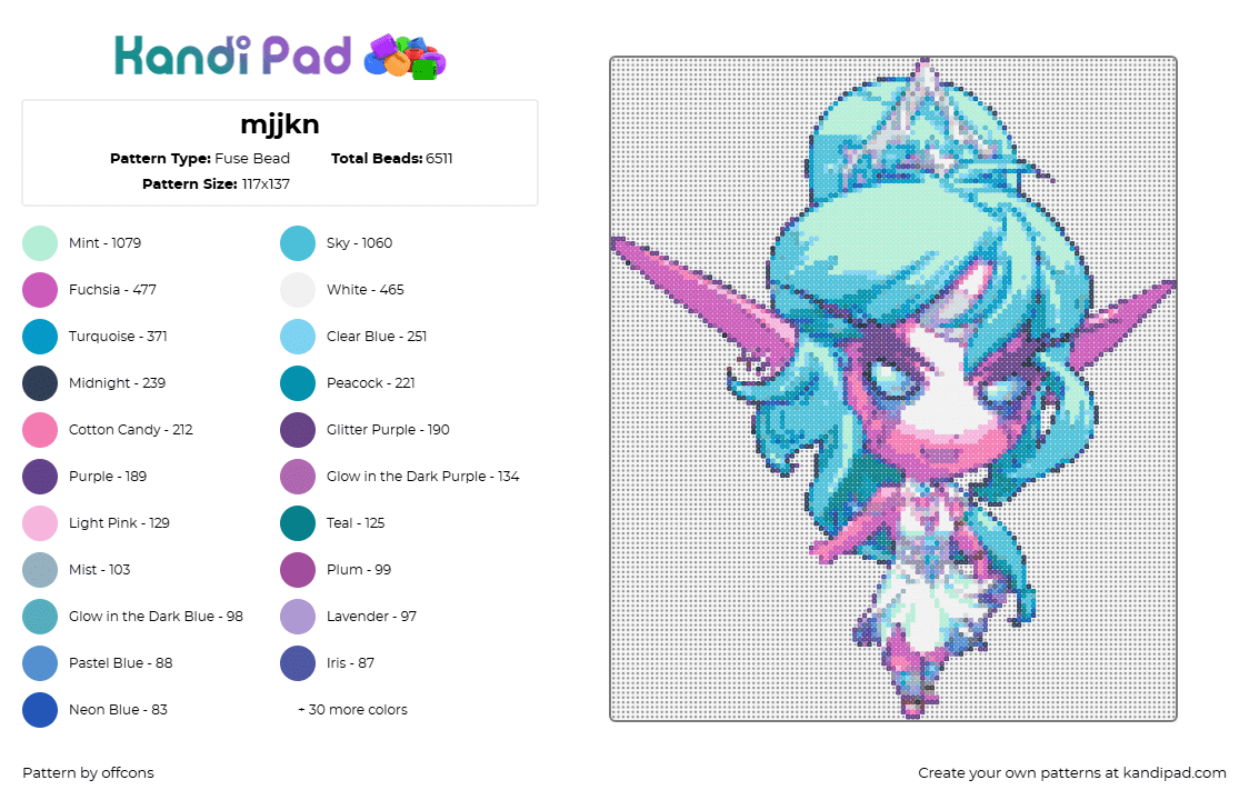 mjjkn - Fuse Bead Pattern by offcons on Kandi Pad - tyrande whisperwind,wow,world of warcraf,elf,character,chibi,white,pink,teal