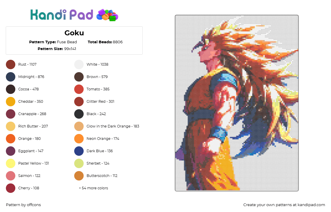 Goku - Fuse Bead Pattern by offcons on Kandi Pad - goku,dragon ball z,character,anime,tv show,muscles,orange