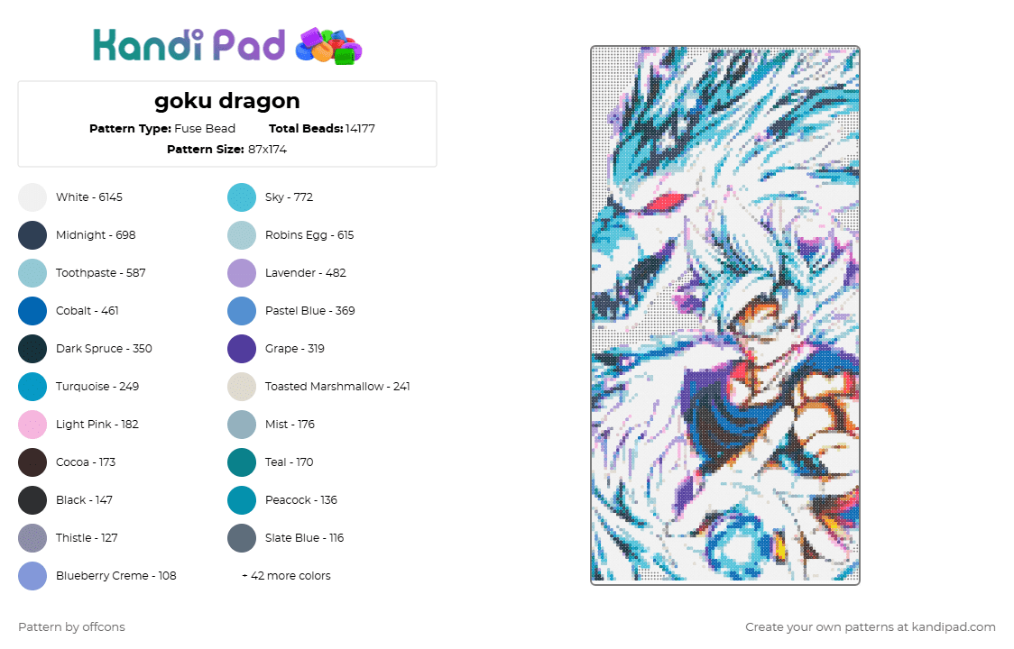goku dragon - Fuse Bead Pattern by offcons on Kandi Pad - white,purple,light blue,beige,colorful