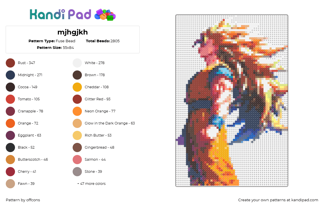 mjhgjkh - Fuse Bead Pattern by offcons on Kandi Pad - goku,dragon ball z,character,anime,tv show,muscles,orange