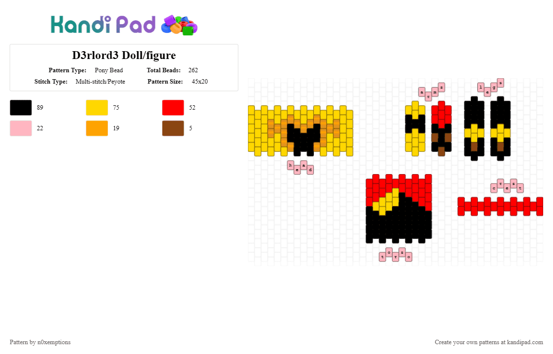D3rlord3 Doll/figure - Pony Bead Pattern by n0xemptions on Kandi Pad - yellow,red,d3rlord3,derlord,sfawtde,dawtde,atcdtl,black