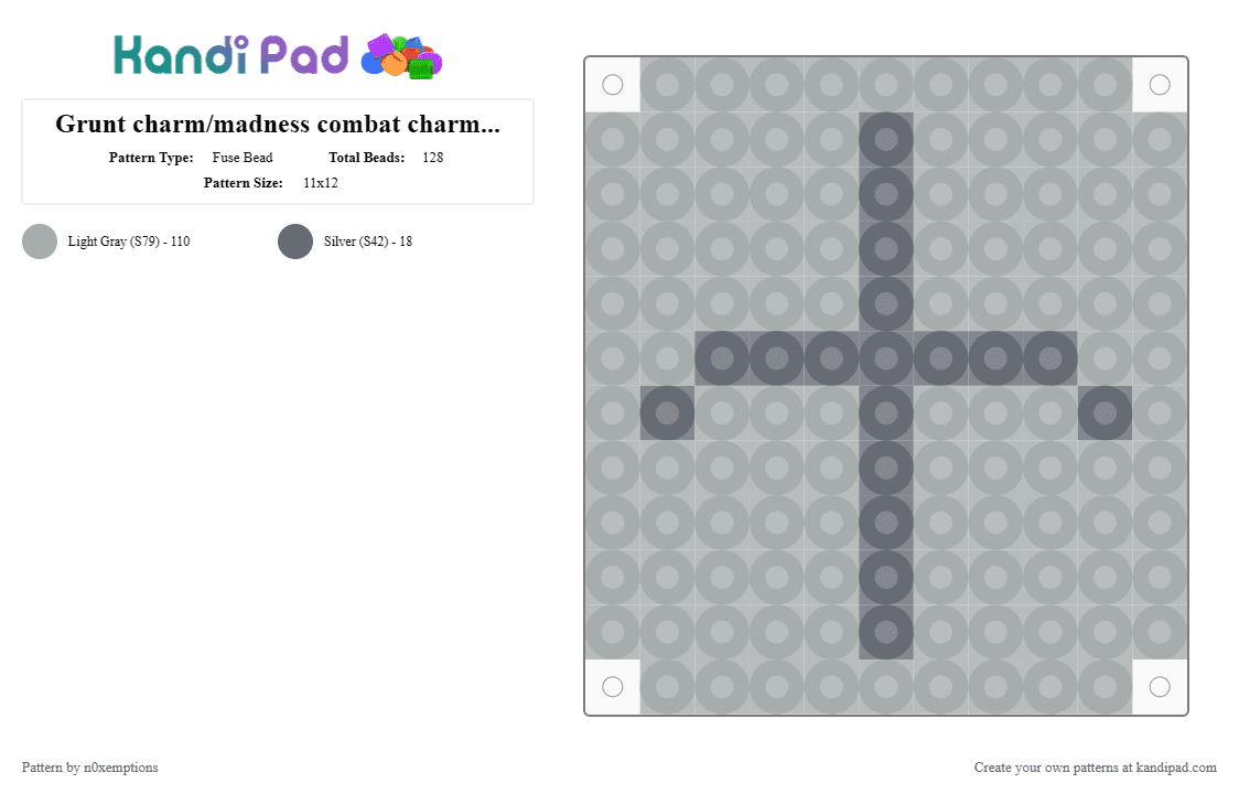 Grunt charm/madness combat charm base - Fuse Bead Pattern by n0xemptions on Kandi Pad - base, character, charm, cute, gray, grey, grunt, madness, madness combat