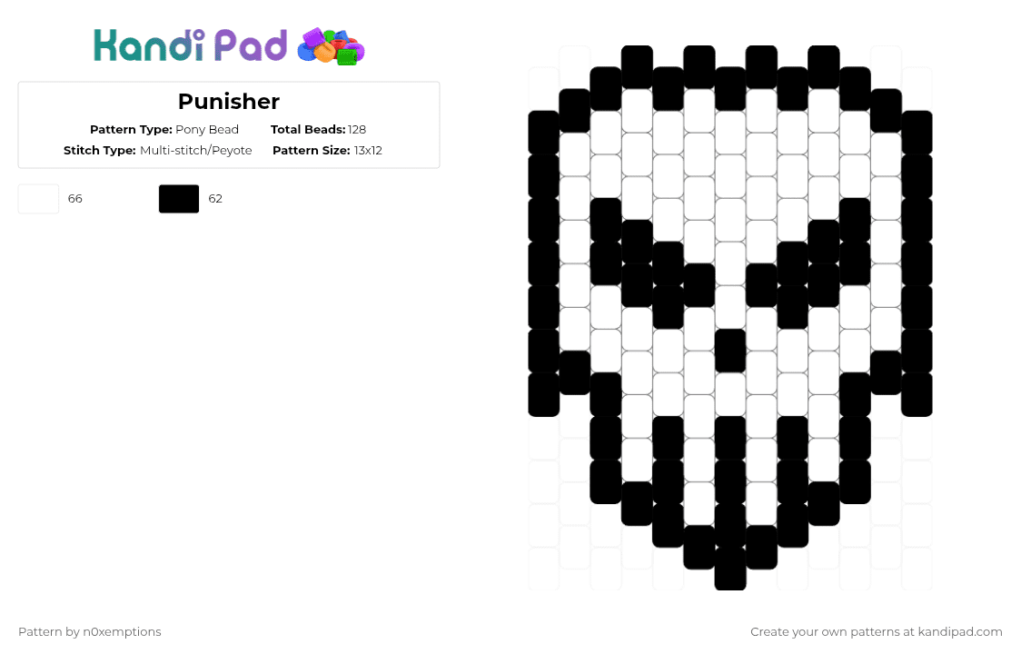 Punisher - Pony Bead Pattern by n0xemptions on Kandi Pad - black, white