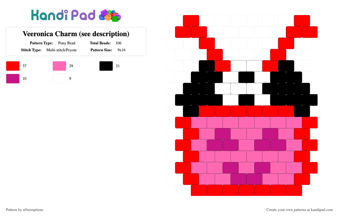 Veeronica Charm (see description) - Pony Bead Pattern by n0xemptions on Kandi Pad - forsaken, pink, red, roblox, tv, vee, veeronica