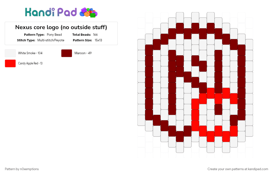 Nexus core logo (no outside stuff) - Pony Bead Pattern by n0xemptions on Kandi Pad - brown, charm, insignia, logo, madness, madness combat, nexus, red, symbol, white