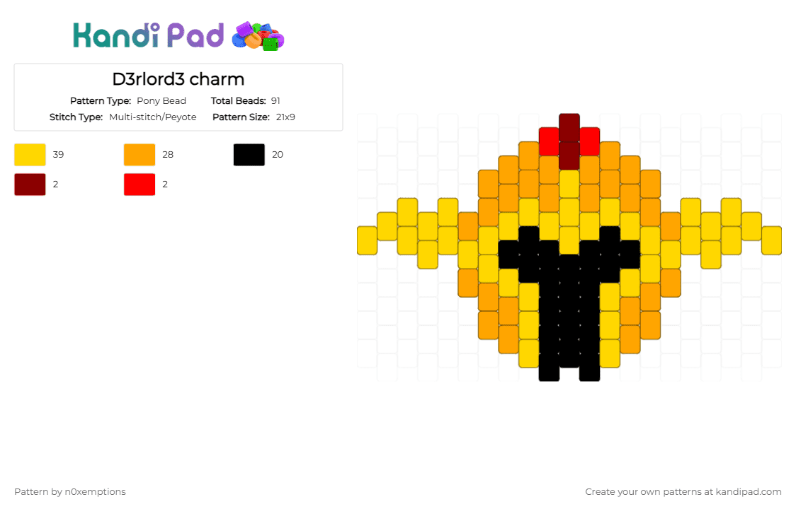 D3rlord3 charm - Pony Bead Pattern by n0xemptions on Kandi Pad - d3rlord3, dawtde, derek, knight, orange, sfawtde, yellow
