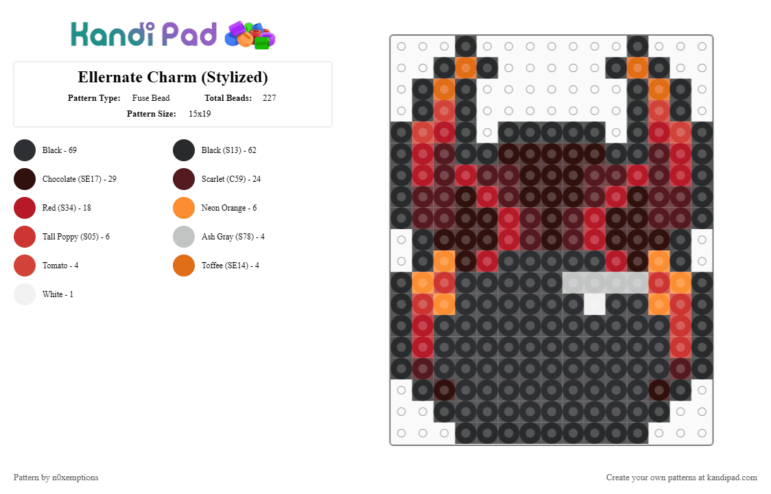 Ellernate Charm (Stylized) - Fuse Bead Pattern by n0xemptions on Kandi Pad - black,brown,red,fire,roblox,hacker,ellernate,nate,orange,yellow