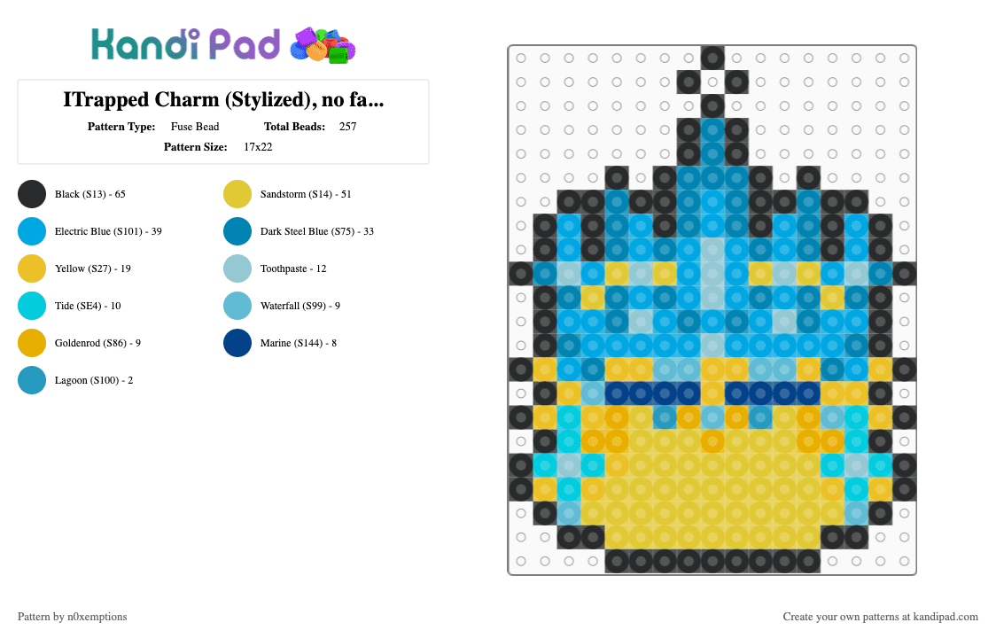 ITrapped Charm (Stylized), no face censor - Fuse Bead Pattern by n0xemptions on Kandi Pad - light blue,yellow,itrapped,maymadness,roblox,isaac,blue,hacker