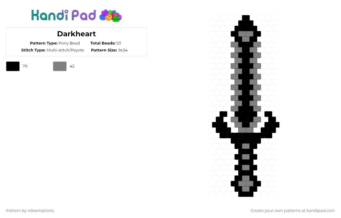 Darkheart - Pony Bead Pattern by n0xemptions on Kandi Pad - black,gray