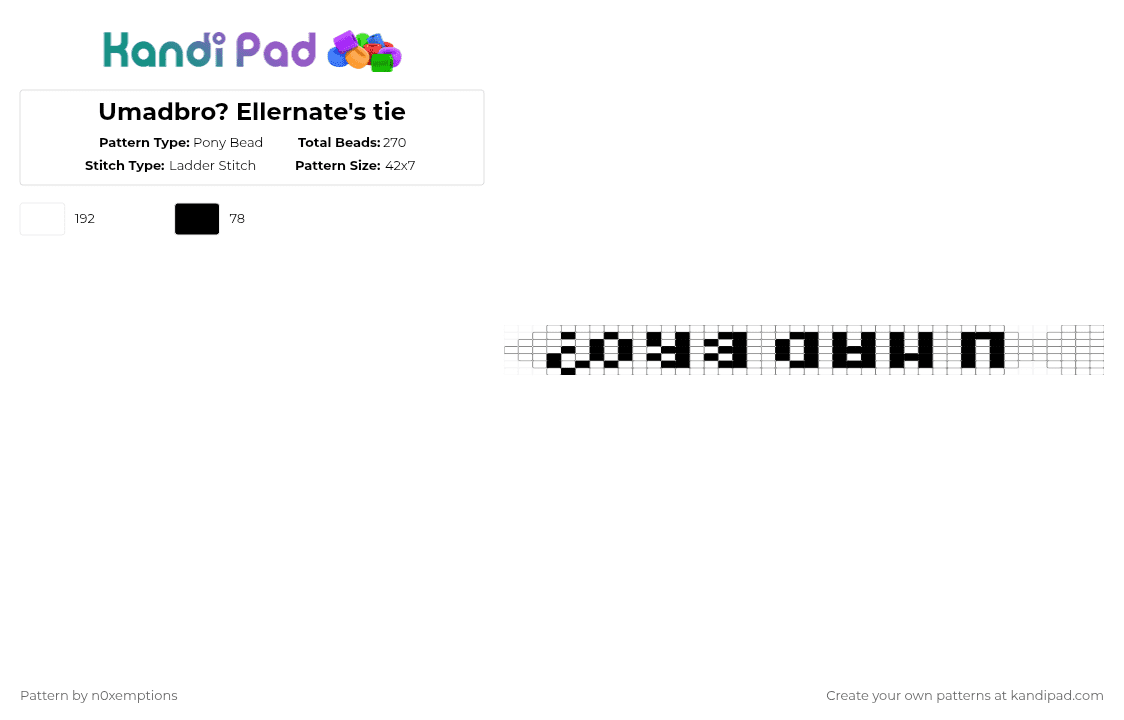 Umadbro? Ellernate\'s tie - Pony Bead Pattern by n0xemptions on Kandi Pad - white,black