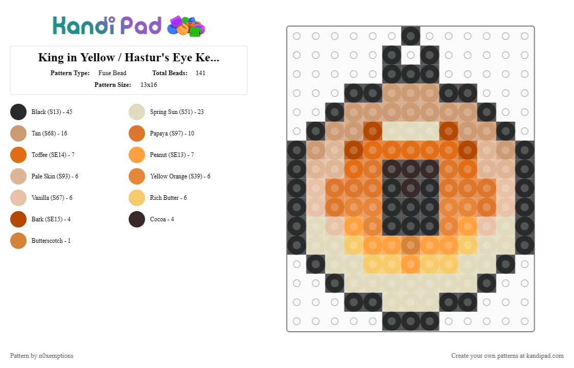 King in Yellow / Hastur\'s Eye Keychain - Fuse Bead Pattern by n0xemptions on Kandi Pad - atcrdtl, beige, charm, dawtde, eye, hastur, king in yellow, orange, sfawtde, yellow