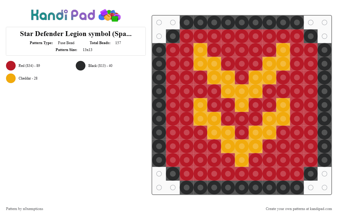 Star Defender Legion symbol (Space King) - Fuse Bead Pattern by n0xemptions on Kandi Pad - defender, insignia, logo, red, space, space king, star, star defender, warhammer