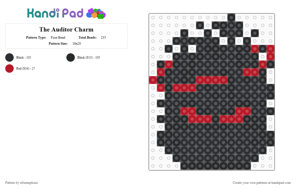The Auditor Charm - Fuse Bead Pattern by n0xemptions on Kandi Pad - auditor, black, character, charm, madness, madness combat, red, the auditor