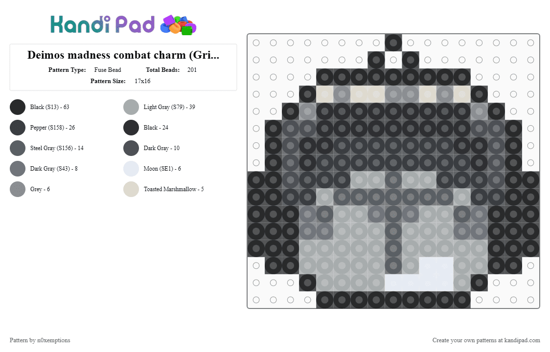 Deimos madness combat charm (Grin variant) - Fuse Bead Pattern by n0xemptions on Kandi Pad - black, deimos, gray, grey, grunt, madness combat, white