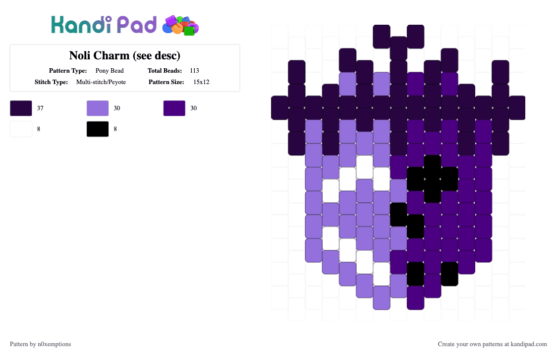 Noli Charm (see desc) - Pony Bead Pattern by n0xemptions on Kandi Pad - charm, forsaken, noli, purple