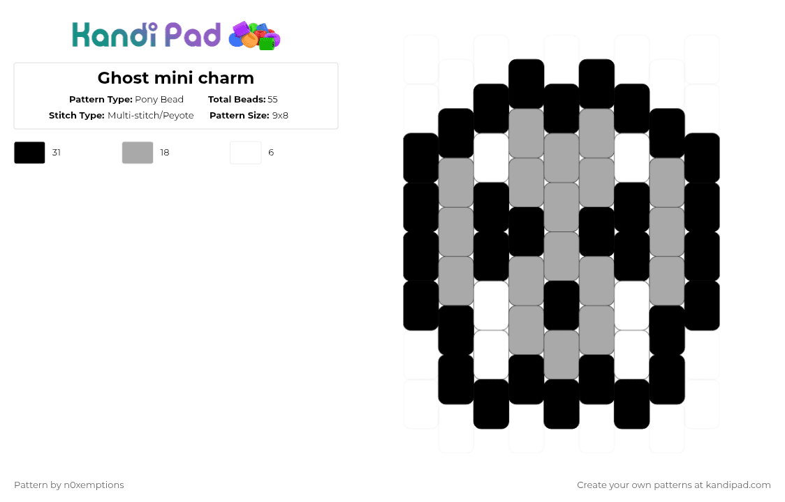 Ghost mini charm - Pony Bead Pattern by n0xemptions on Kandi Pad - beige