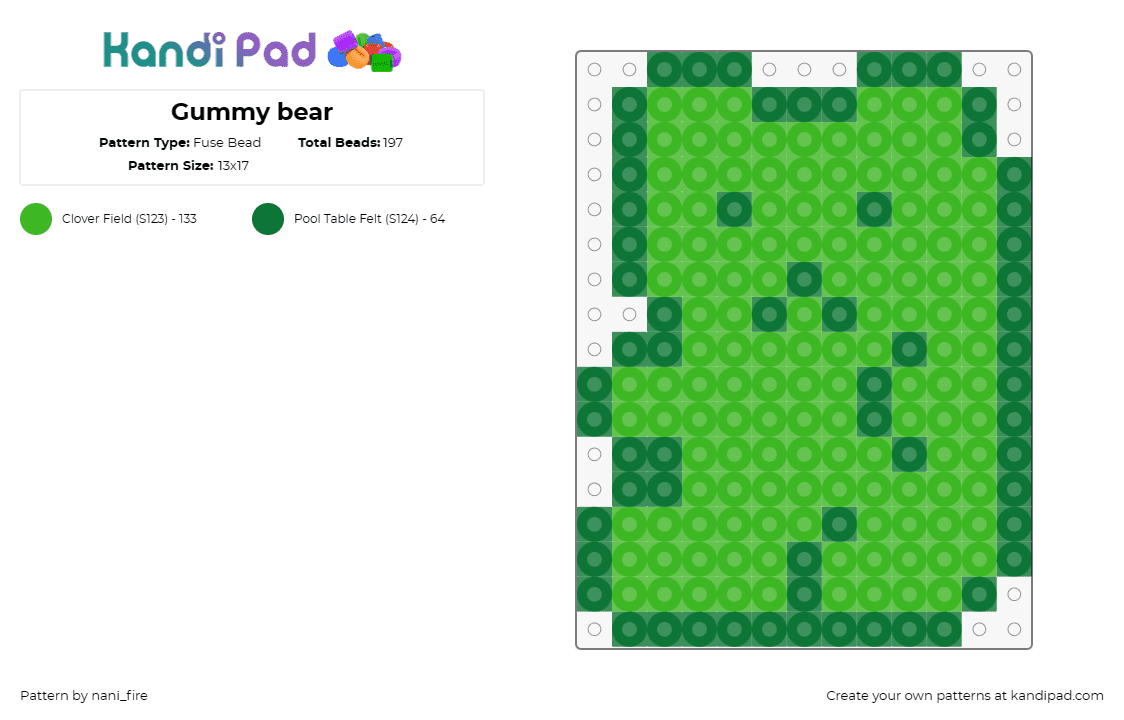 Gummy bear - Fuse Bead Pattern by nani_fire on Kandi Pad - gummy bear,candy,food,sweet treat,classic,playful,green,black