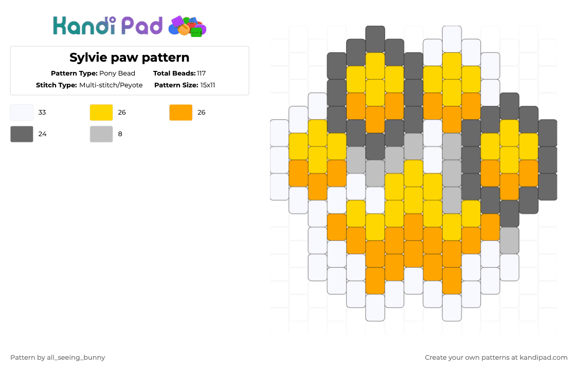Sylvie paw pattern - Pony Bead Pattern by all_seeing_bunny on Kandi Pad - yellow,orange,gray