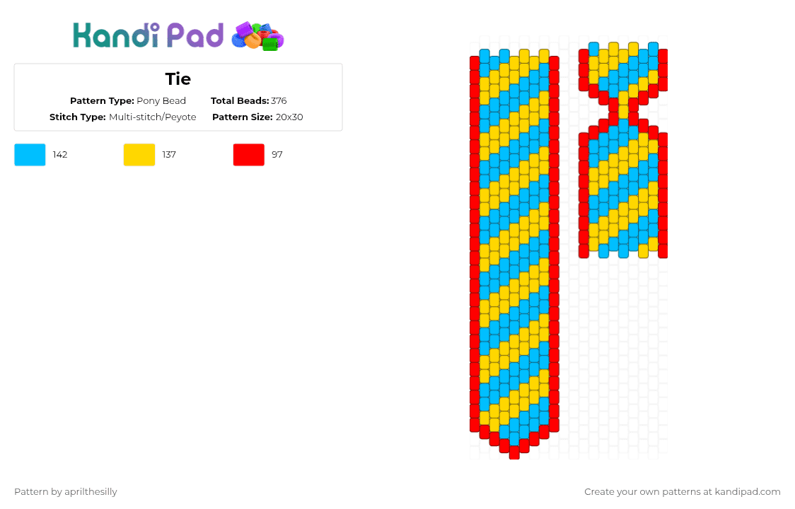 Tie - Pony Bead Pattern by aprilthesilly on Kandi Pad - light blue,yellow