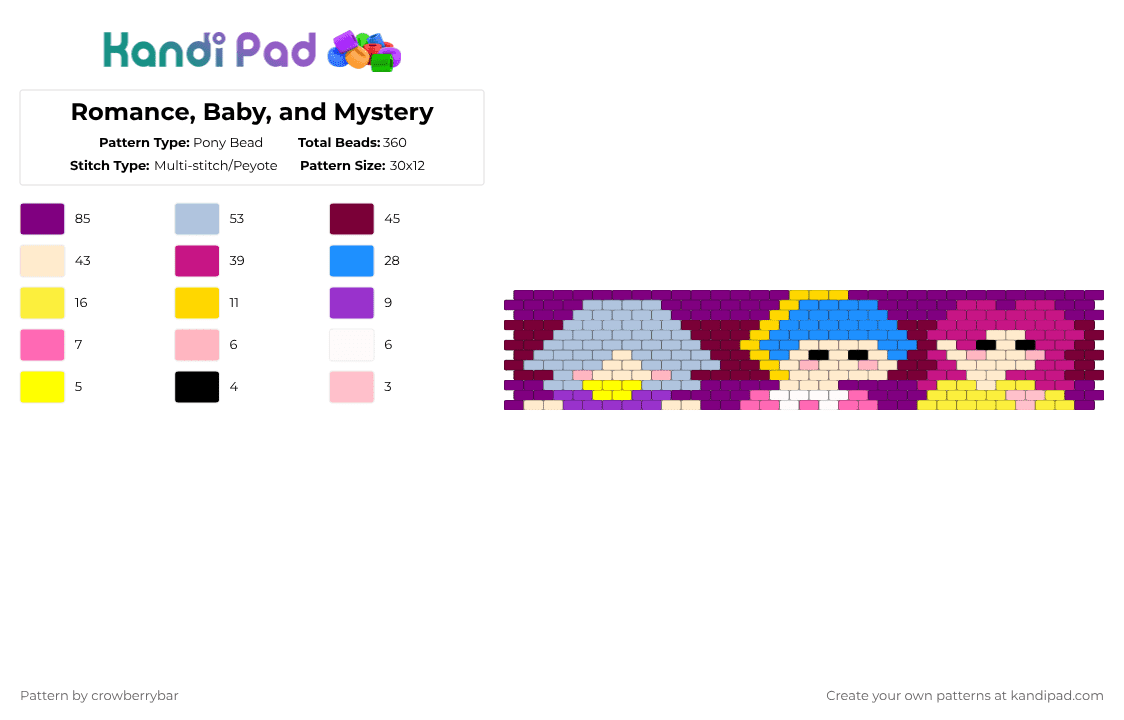 Romance, Baby, and Mystery - Pony Bead Pattern by crowberrybar on Kandi Pad - pink,light blue