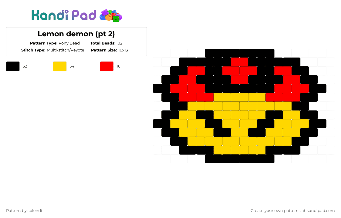 Lemon demon (pt 2) - Pony Bead Pattern by splendi on Kandi Pad - yellow,red