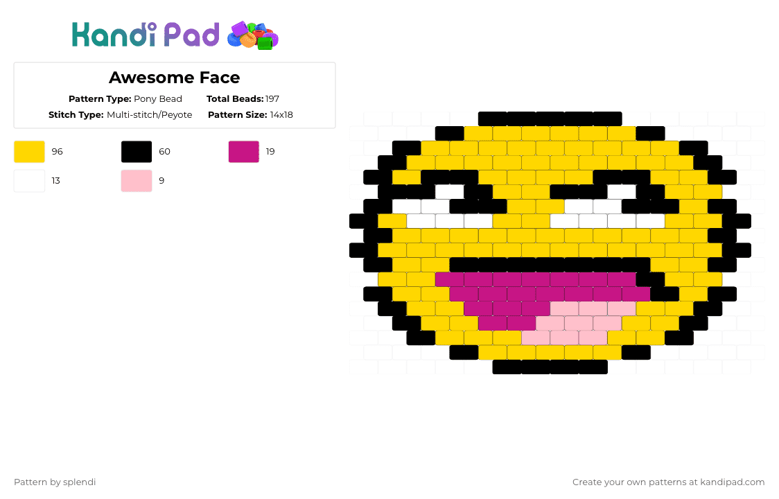 Awesome Face - Pony Bead Pattern by splendi on Kandi Pad - yellow