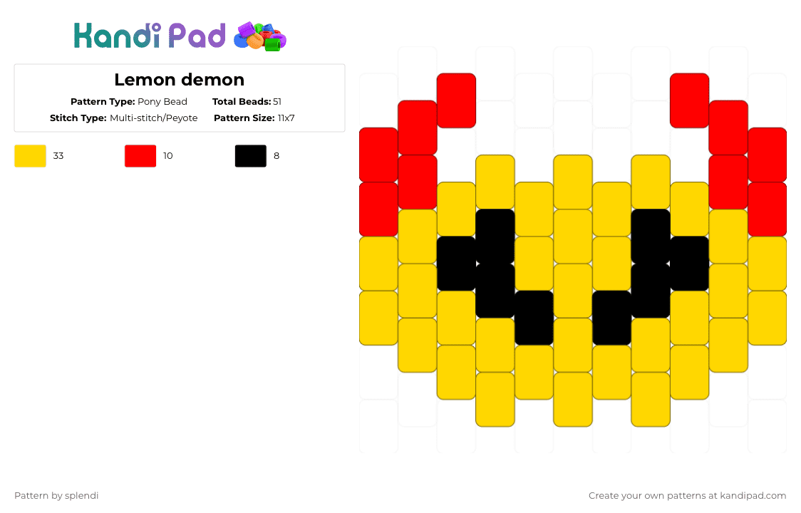 Lemon demon - Pony Bead Pattern by splendi on Kandi Pad - yellow
