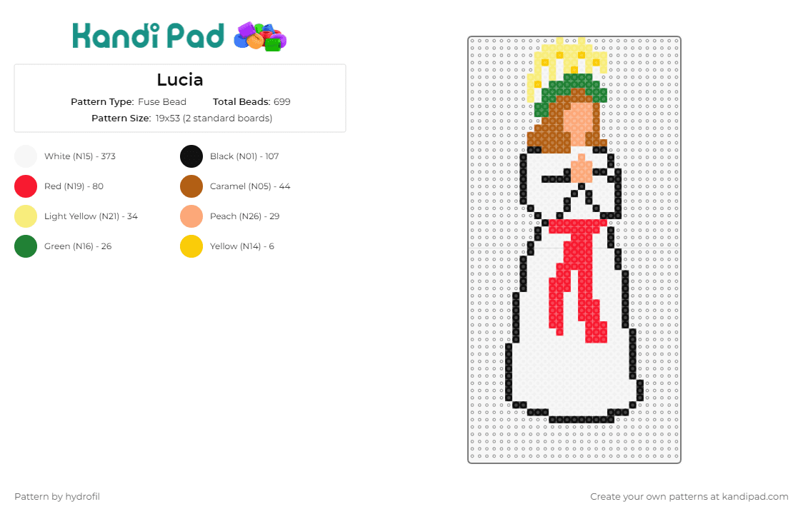 Lucia - Fuse Bead Pattern by hydrofil on Kandi Pad - st lucia,tradition,festival,costume,crown,candles,celebration,swedish,white dress