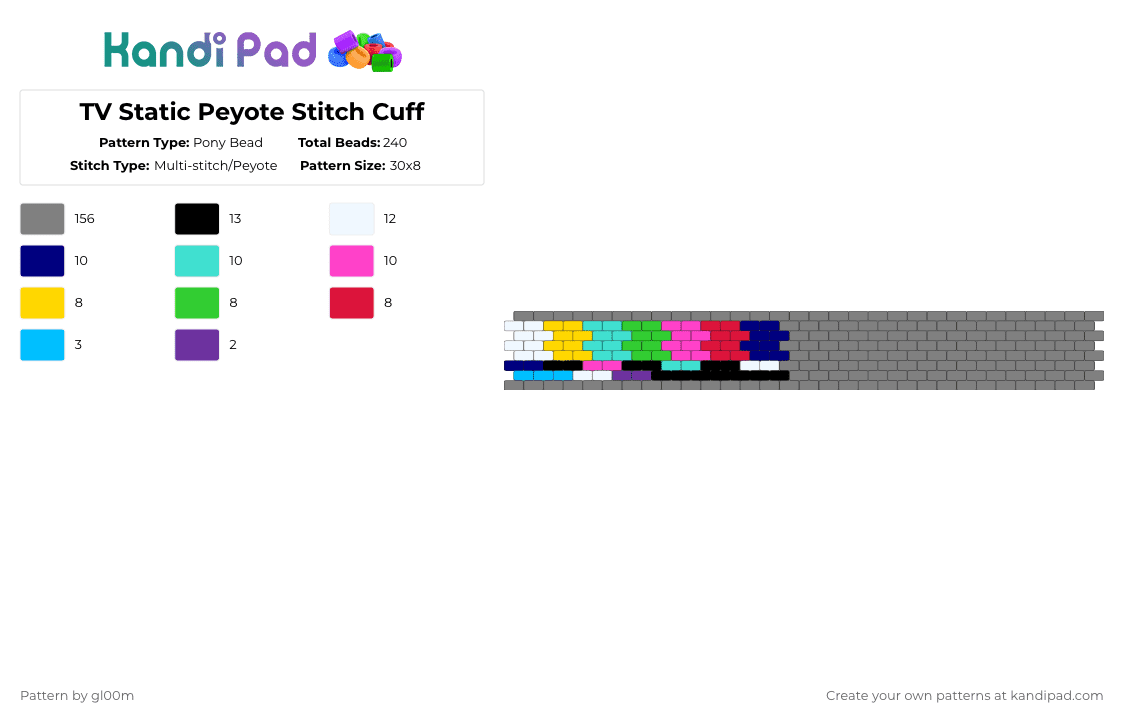 TV Static Peyote Stitch Cuff - Pony Bead Pattern by gl00m on Kandi Pad - gray