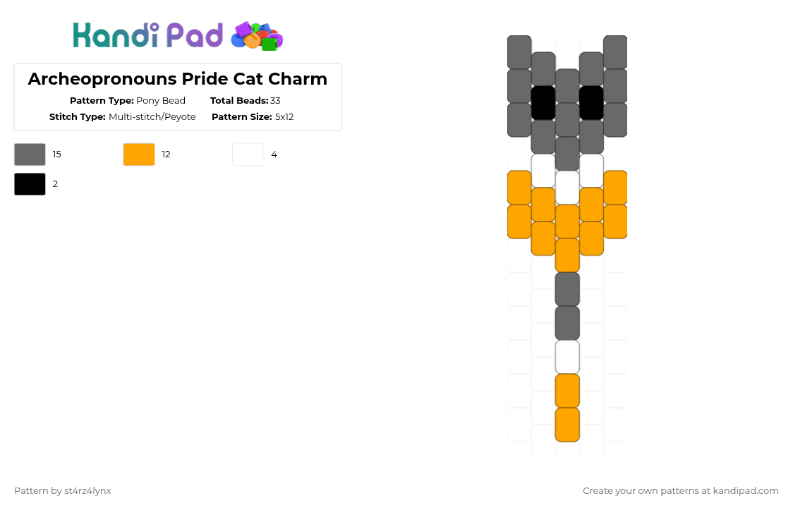Archeopronouns Pride Cat Charm - Pony Bead Pattern by st4rz4lynx on Kandi Pad - gray,orange,cat,charm,pride,animal,love is love,love,gay,support