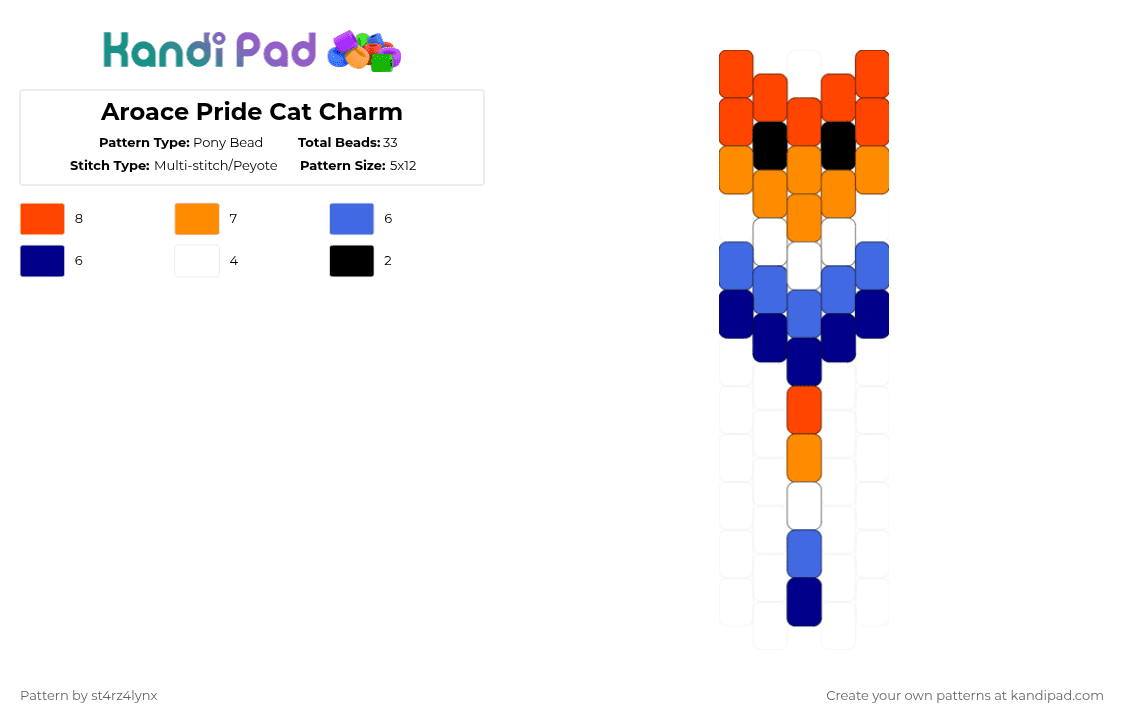 Aroace Pride Cat Charm - Pony Bead Pattern by st4rz4lynx on Kandi Pad - red,orange,cat,charm,pride,animal,love is love,love,gay,support