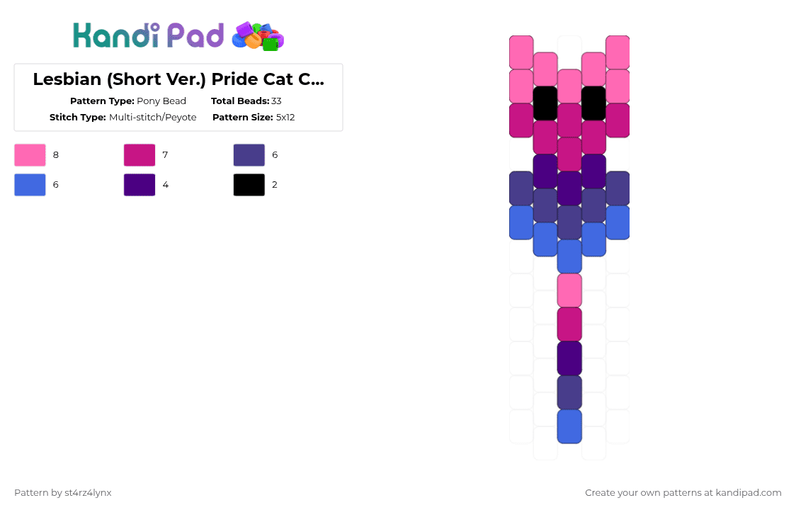 Omnisexual Pride Cat Charm - Pony Bead Pattern by st4rz4lynx on Kandi Pad - pink,purple,cat,charm,pride,animal,love is love,love,gay,support