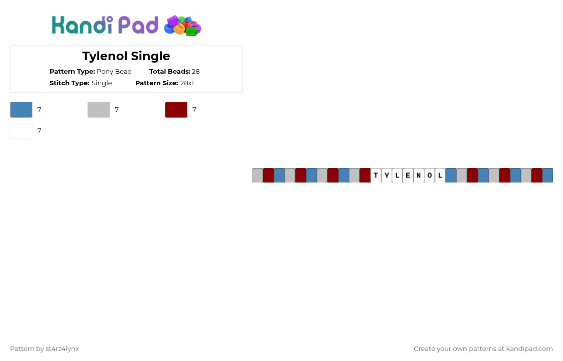 Tylenol Single - Pony Bead Pattern by st4rz4lynx on Kandi Pad - blue,beige,red,pill,tylenol,grey,medicine,idk,hospital