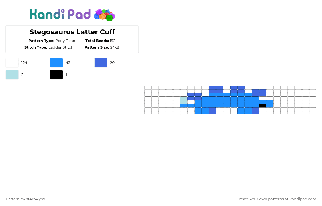 Stegosaurus Latter Cuff - Pony Bead Pattern by st4rz4lynx on Kandi Pad - white,light blue,blue,dinosaur,dino,stego,stegosaurus,simple,latter,cuff