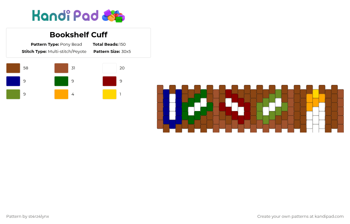 Bookshelf Cuff - Pony Bead Pattern by st4rz4lynx on Kandi Pad - red,cotdbookstores,books,reed,read,candle,bookshelf,reading,cozy