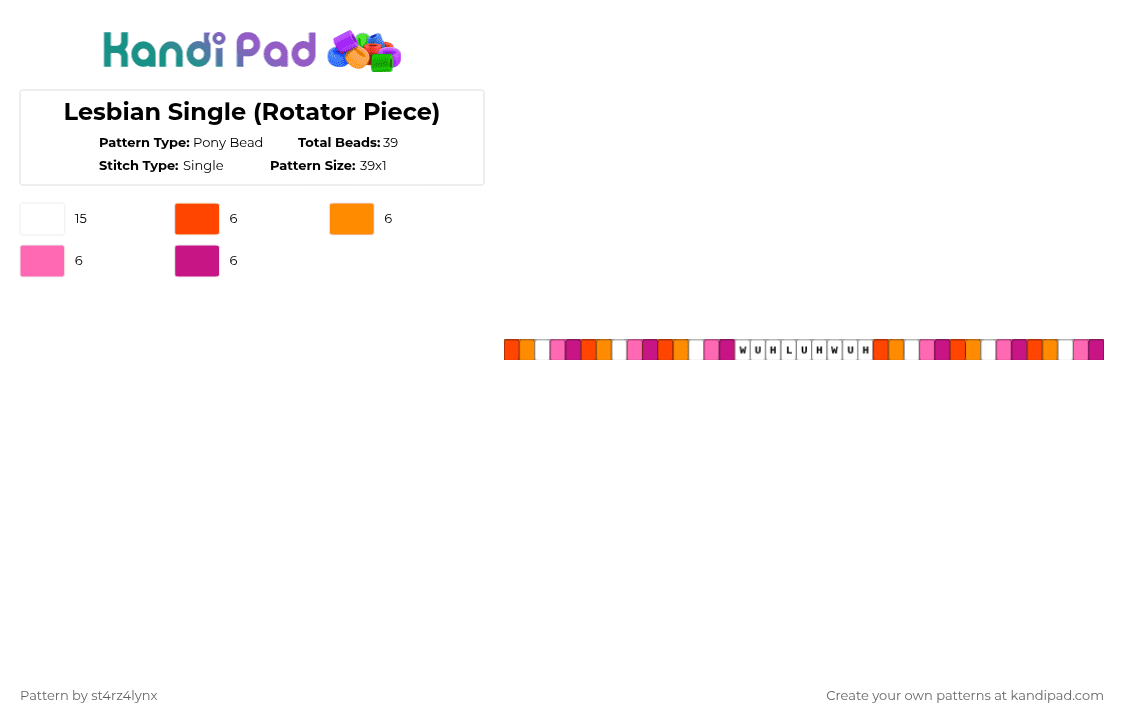 Lesbian Single (Rotator Piece) - Pony Bead Pattern by st4rz4lynx on Kandi Pad - pink,lesbian,gay,pride,orange,white,wuh luh wuh,women