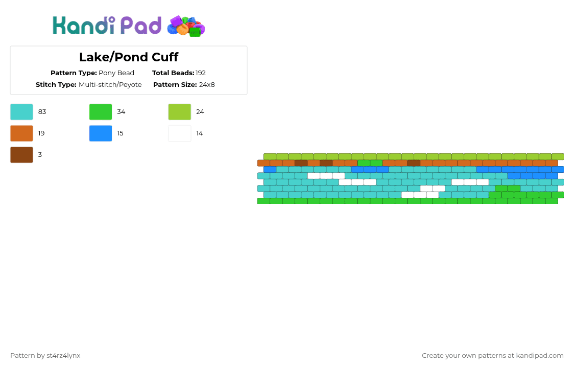 Lake/Pond Cuff - Pony Bead Pattern by st4rz4lynx on Kandi Pad - light blue,green,cotdlakes,pond,lake,grass,dirt,water,blue